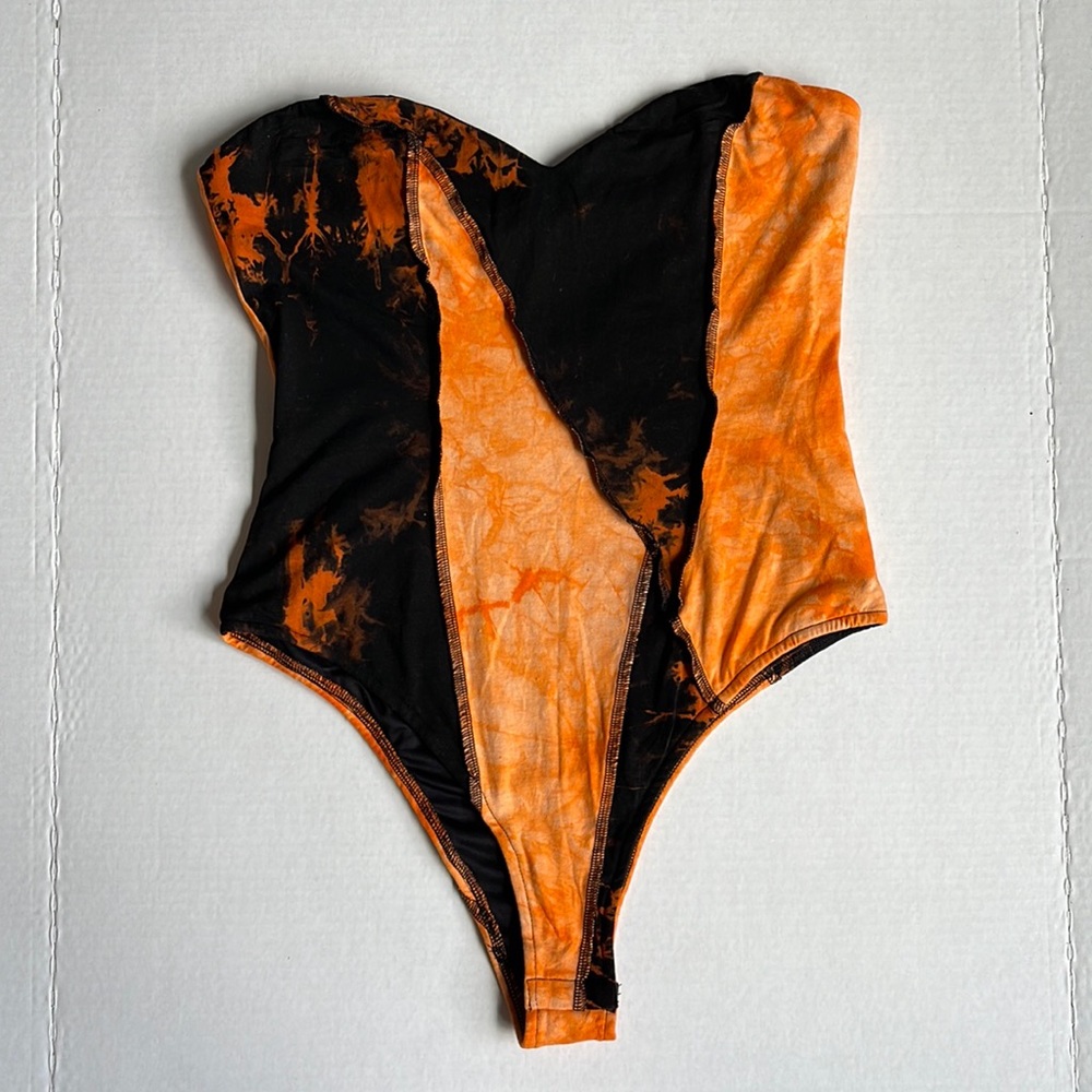 Orange & Black Abstract Tube Top Body Suit